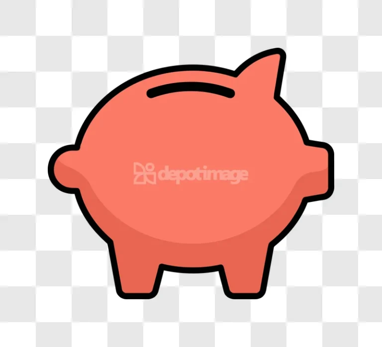 Flat Style Pink Piggy Bank Icon, coral pink, simple, transparent background