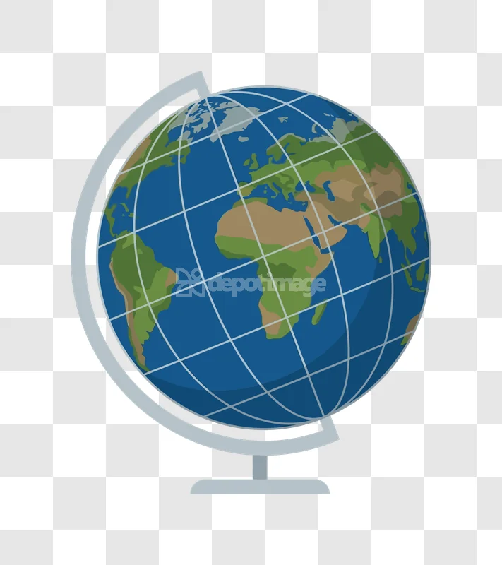 Flat Style World Globe on Stand blue green brown grid