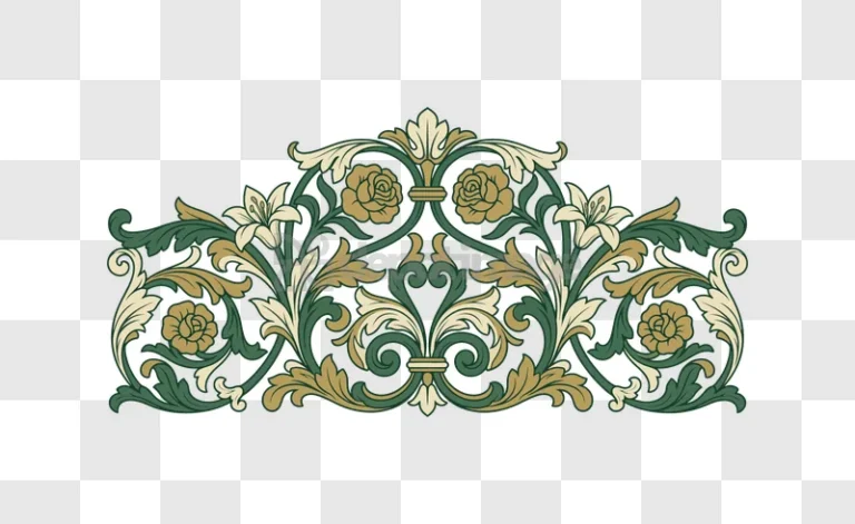 Floral Design With Roses and Lilies ornate green gold white