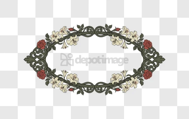Floral Ornate Frame With Roses and Lilie dark green red white transparent background