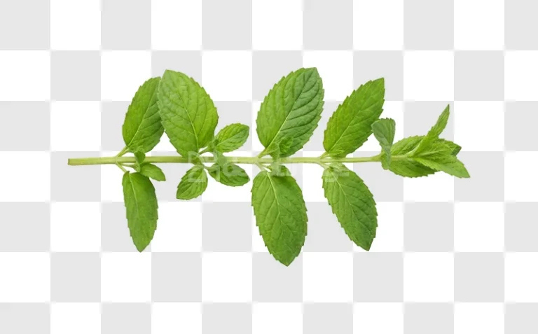 Fresh Mint Leaves Stem vibrant green transparent background