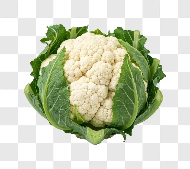 Fresh Whole Cauliflower Green Leaves Vegetable close up white florets
