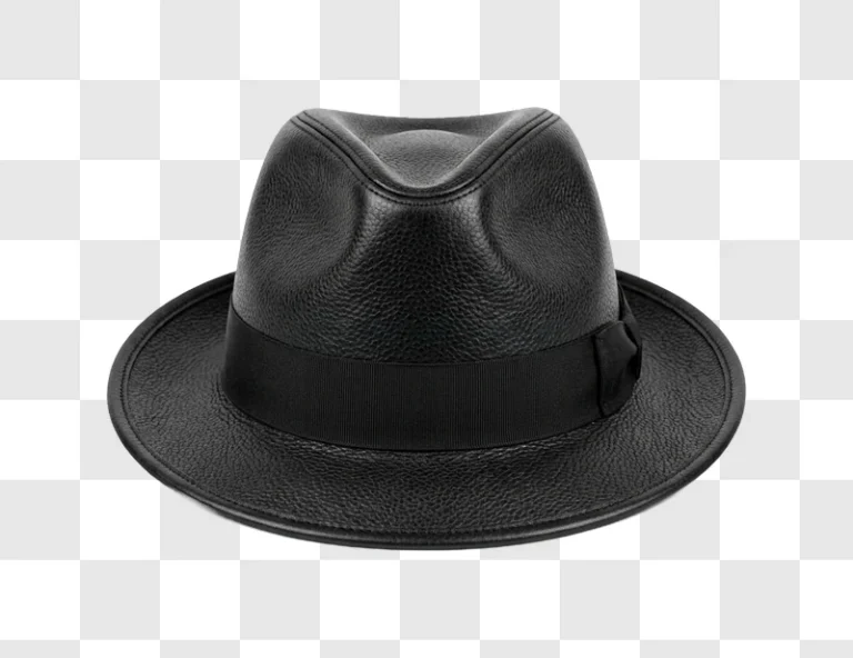 Front View of a Textured Black Fedora Hat with a black ribbon band and subtle texture
