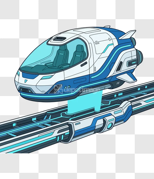 Futuristic Scifi Monorail Train Leviting Blue cartoon style blue white