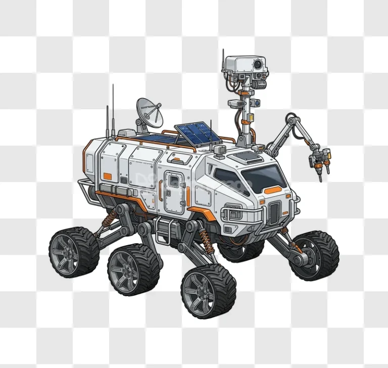 Futuristic Space Rover White Orange Details detailed illustration transparent background