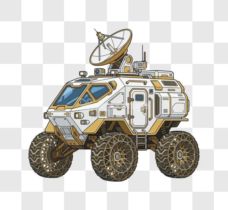 Futuristic White Gold Rover With Satellite Dish detailed illustration transparent background