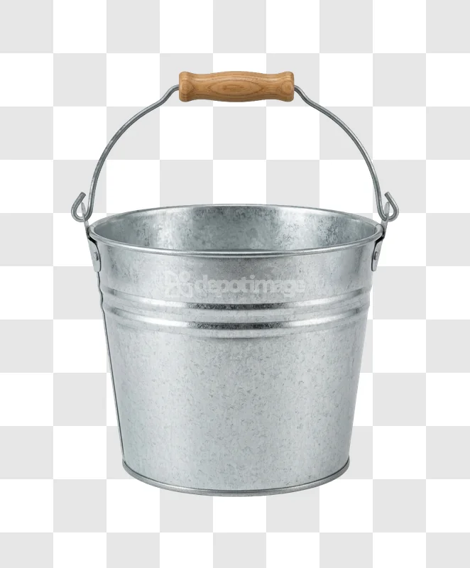 Galvanized Metal Bucket With Wooden Handle silver metal wooden handle transparent background