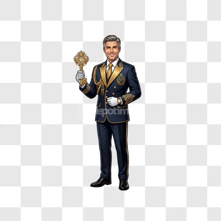Gentleman Uniform Gold Key Elegant Suit, cartoon man navy gold uniform