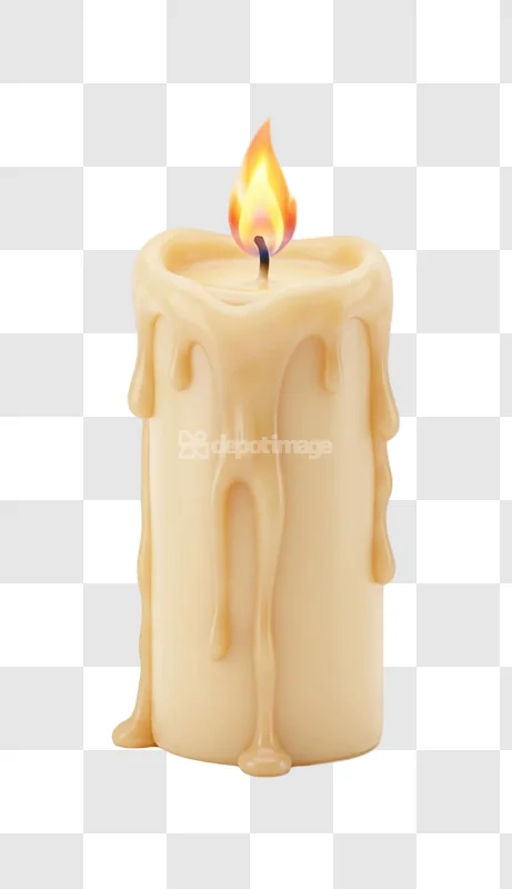 Glowing Candle Light Dripping Wax Icon realistic 3D render transparent background
