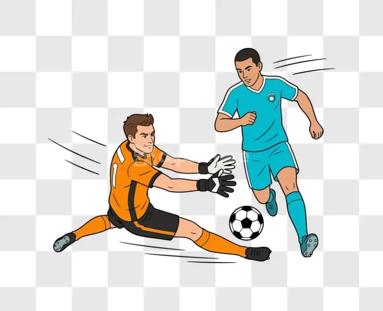 Goalkeeper Diving for Soccer Ball Save cartoon style illustration, vibrant colors, black background