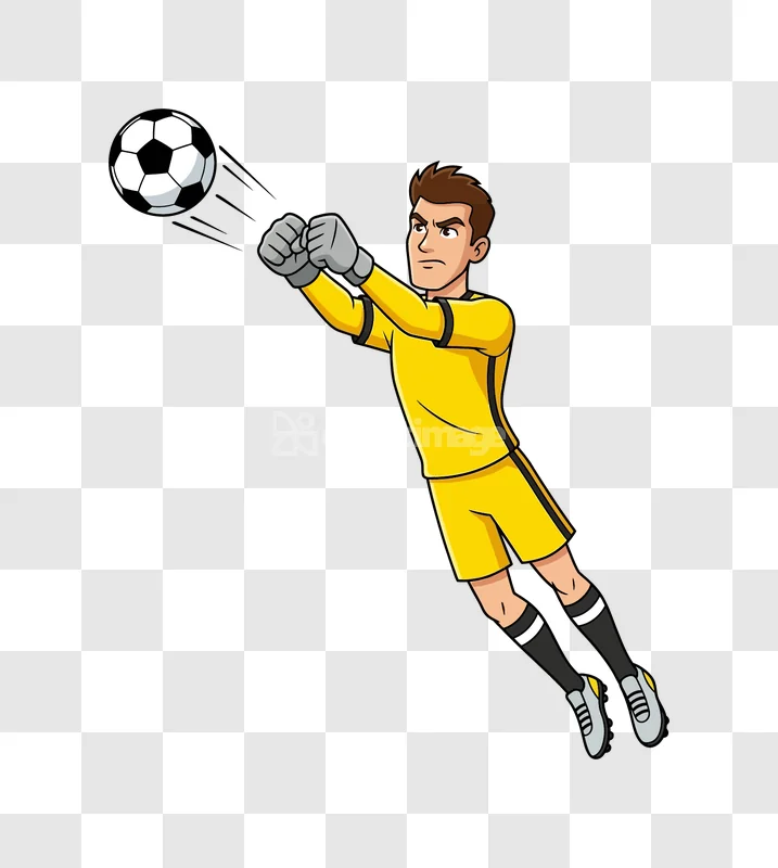 Goalkeeper Diving to Catch Soccer Ball cartoon style yellow uniform