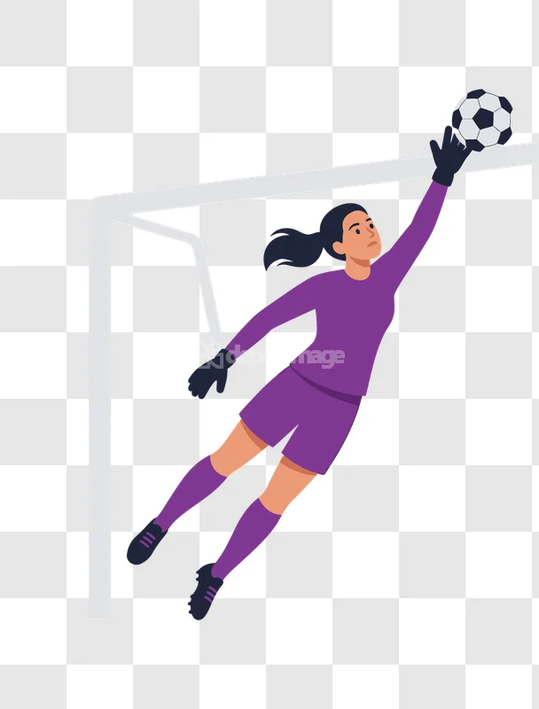 Goalkeeper Diving to Save Ball flat illustration purple uniform soccer goal