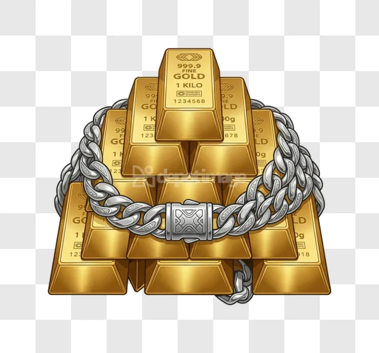 Gold Bars Stack Silver Chain Jewelry Heavy, detailed gold bars silver chain
