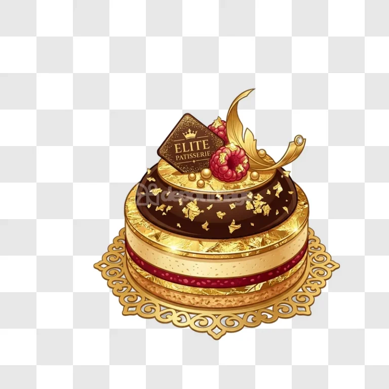 Gold Leaf Patisserie Dessert Cake Jeweled, rich detailed transparent background