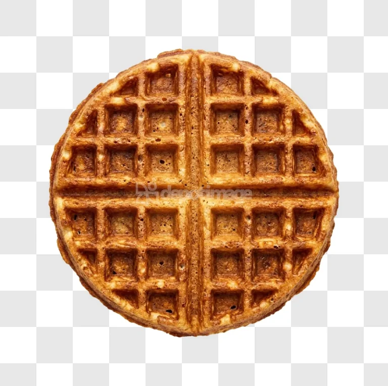 Golden Brown Round Crispy Waffle Top View, golden brown crispy texture
