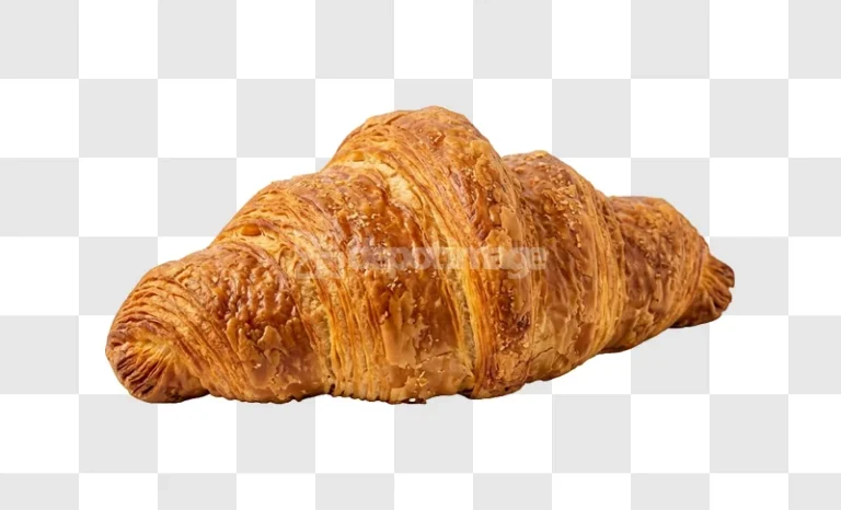 Golden Flaky Baked Croissant Pastry with a crispy, golden-brown texture on a transparent background