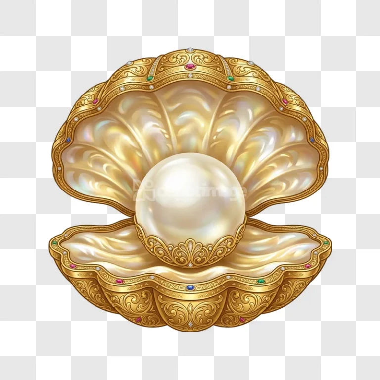 Golden Jeweled Pearl Oyster Shell Jewelry ornate gold pearl clam shell