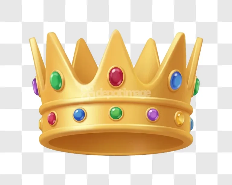 Golden Jeweled Royal Crown Fancy 3d Symbol glossy colorful gemstones transparent background