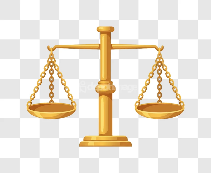Golden Justice Scales Balanced Law Symbol Icon golden metallic transparent background