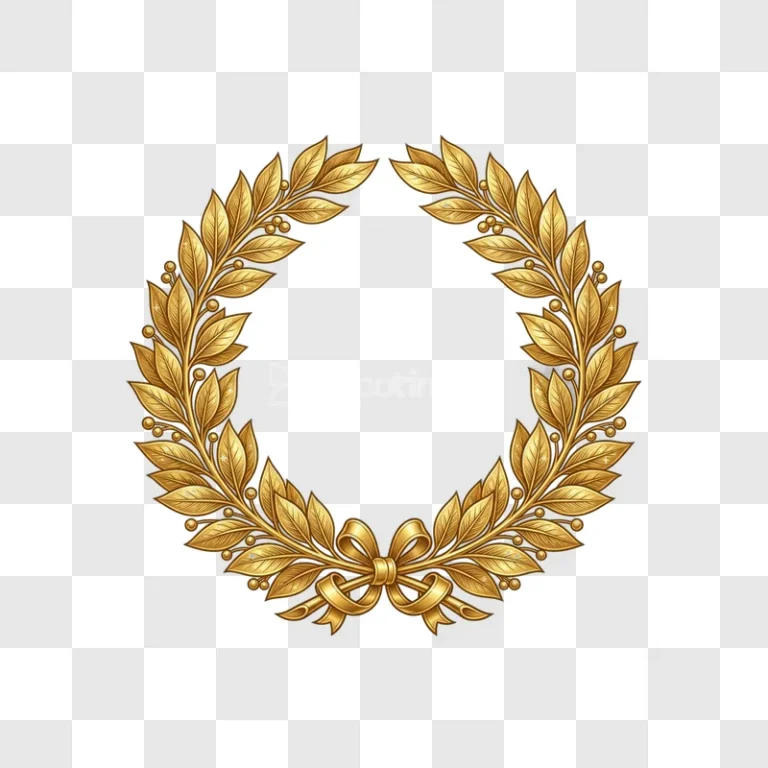 Golden Laurel Wreath Bow Elegant Decoration, golden metallic detailed classic design