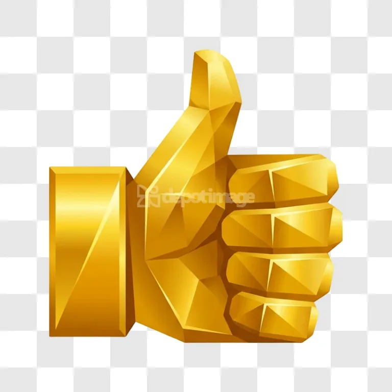 Golden Polygonal Geometric Thumbsup Like Icon faceted gold transparent background