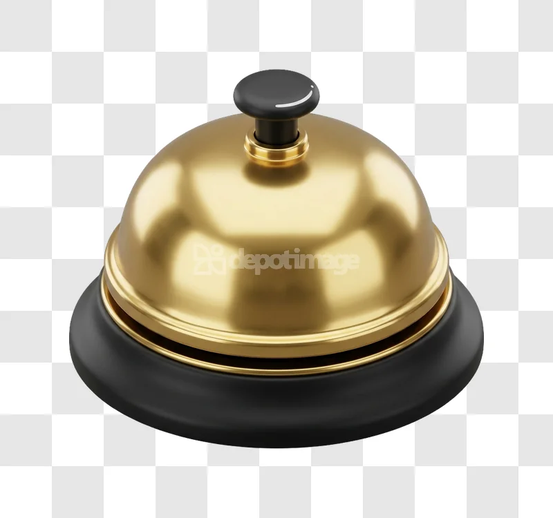 Golden Service Bell Desk Ring 3D render transparent background