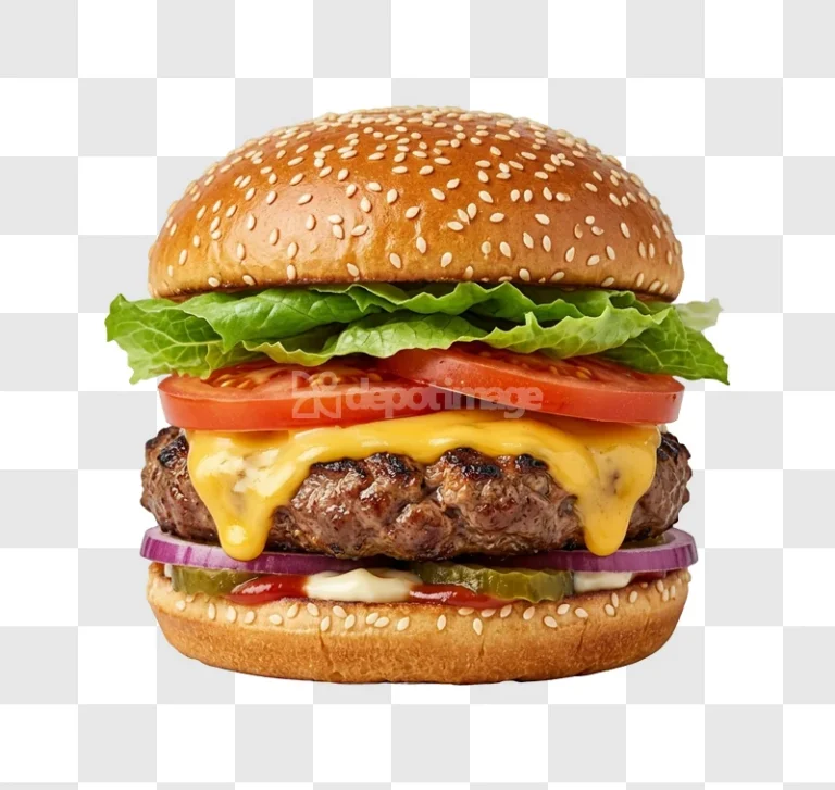 Gourmet Cheeseburger With Vegetables vibrant layered fresh ingredients