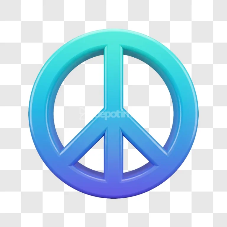 Gradient Blue Purple 3d Peace Symbol Glossy shiny render transparent background