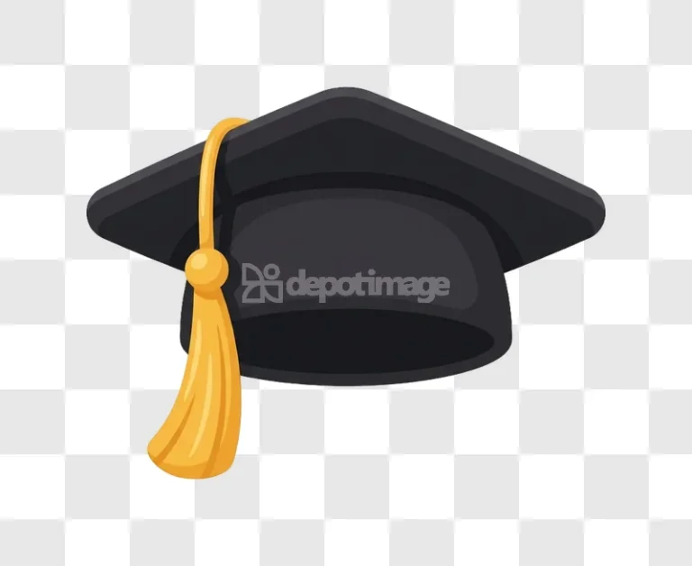 Graduation Cap Black Yellow Tassel Education Symbol cartoon style transparent background