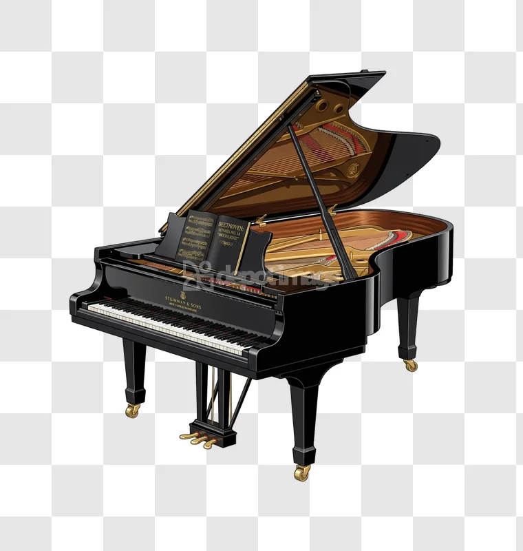 Grand Piano Music Sheet Closed Lid glossy black realistic render