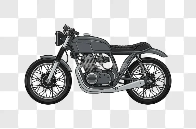 Gray Cafe Racer Motorcycle line art illustration transparent background