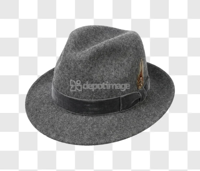 Gray Felt Fedora Hat With Feather felt material velvet band