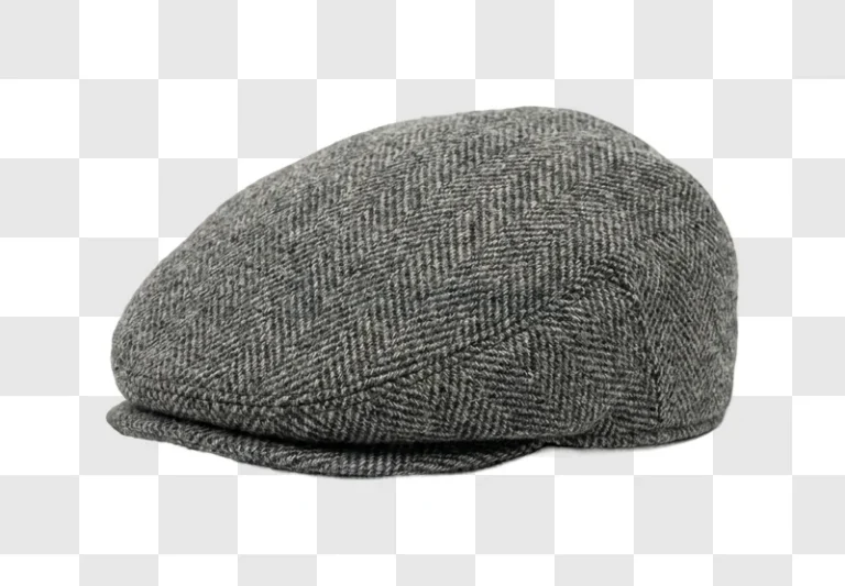 Gray Flat Cap With Herringbone Pattern, textured fabric isolated on transparent