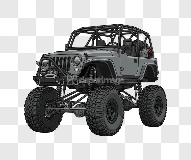 Gray Jeep Vector Illustration: detailed off-road vehicle, dark background