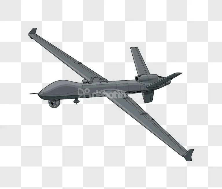 Gray Military Drone Aircraft Vector Illustration, detailed gray aircraft transparent background