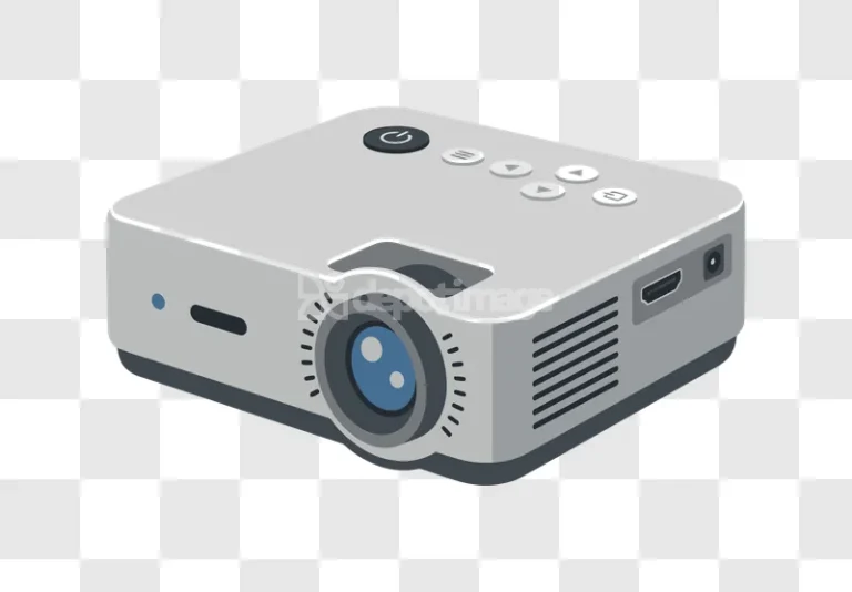 Gray Portable Digital Video Projector Device flat design illustration with buttons