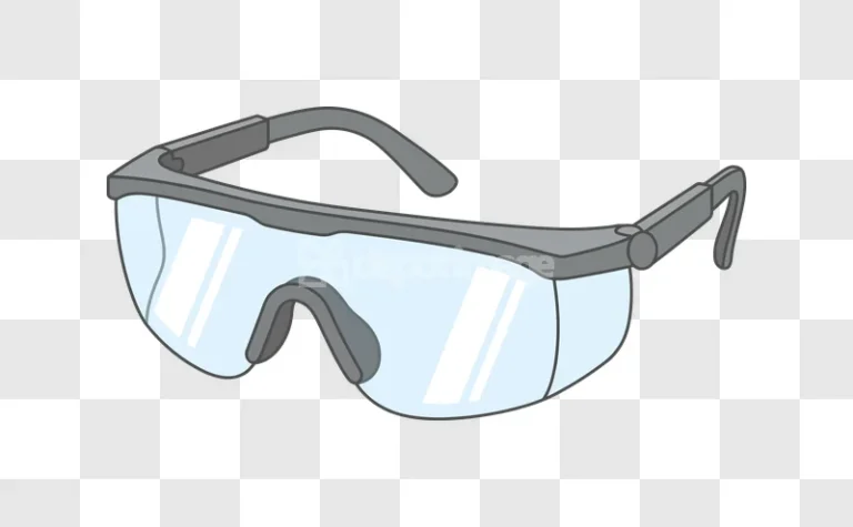 Gray Safety Glasses Vector Illustration with light blue lenses and dark gray frame, transparent background