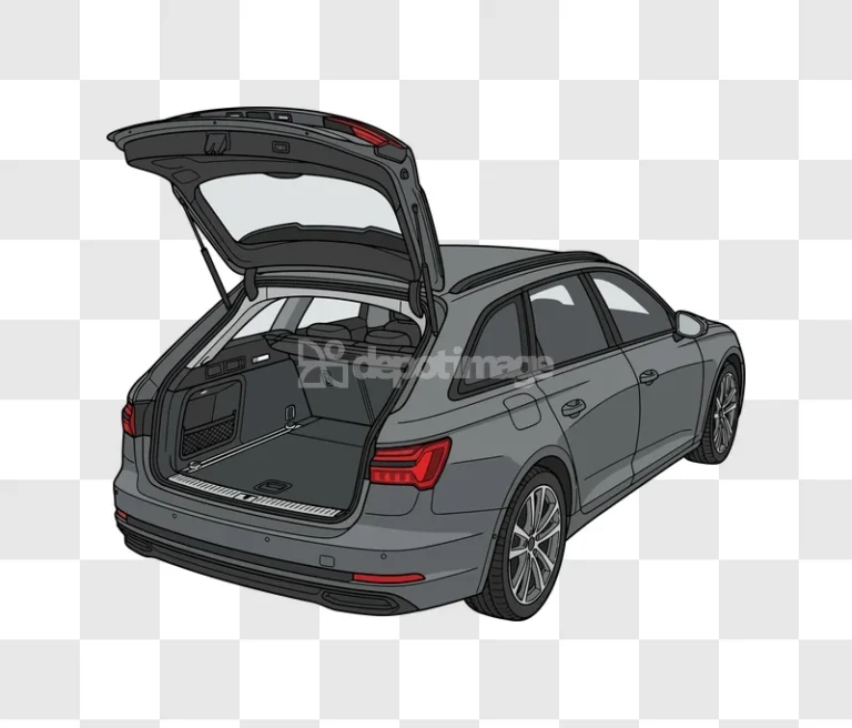 Gray Station Wagon With Open Trunk detailed line art drawing