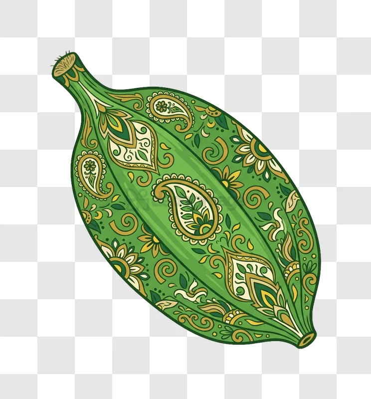 Green Cacao Pod Paisley Design intricate patterns green gold