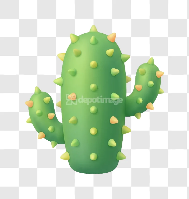 Green Cactus 3d Style Nature Symbol Icon 3d rendered green spiky
