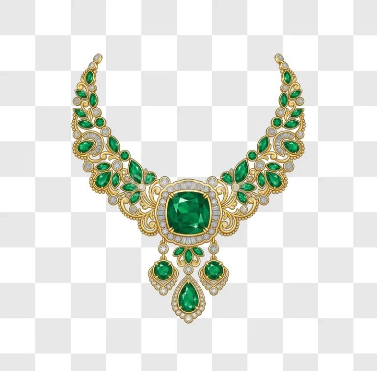 Green Emerald Gold Diamond Wedding Necklace