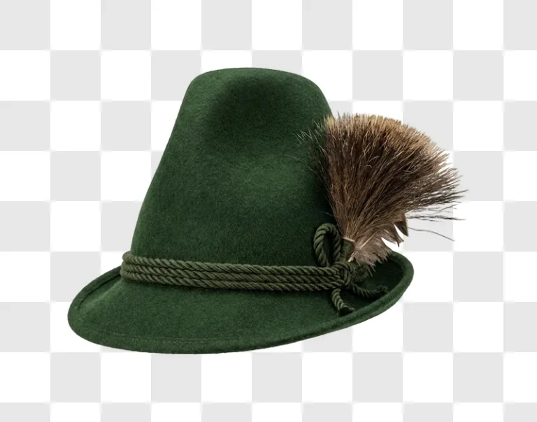 Green Felt Hat With Feather Plume dark green felt, brown feather, rope band
