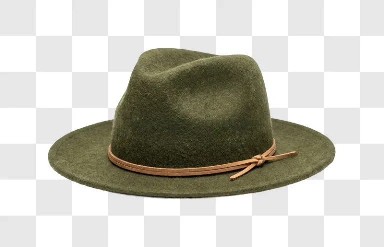 Green Felt Hat With Leather Band felted texture brown leather band