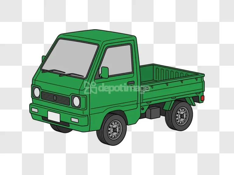 Green Kei Truck Cartoon Illustration green cartoon style black background