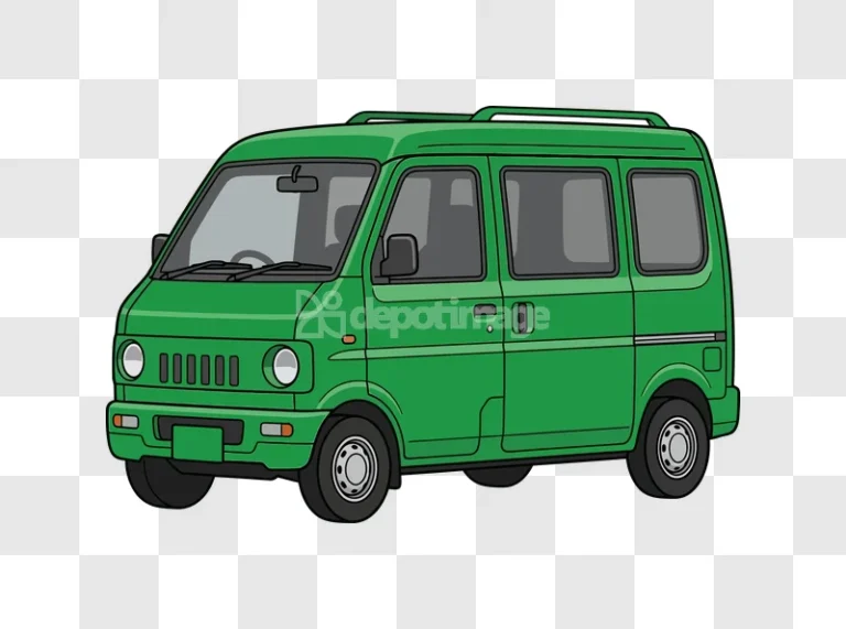 Green Kei Van Cartoon Illustration, green vehicle transparent background, cartoon style