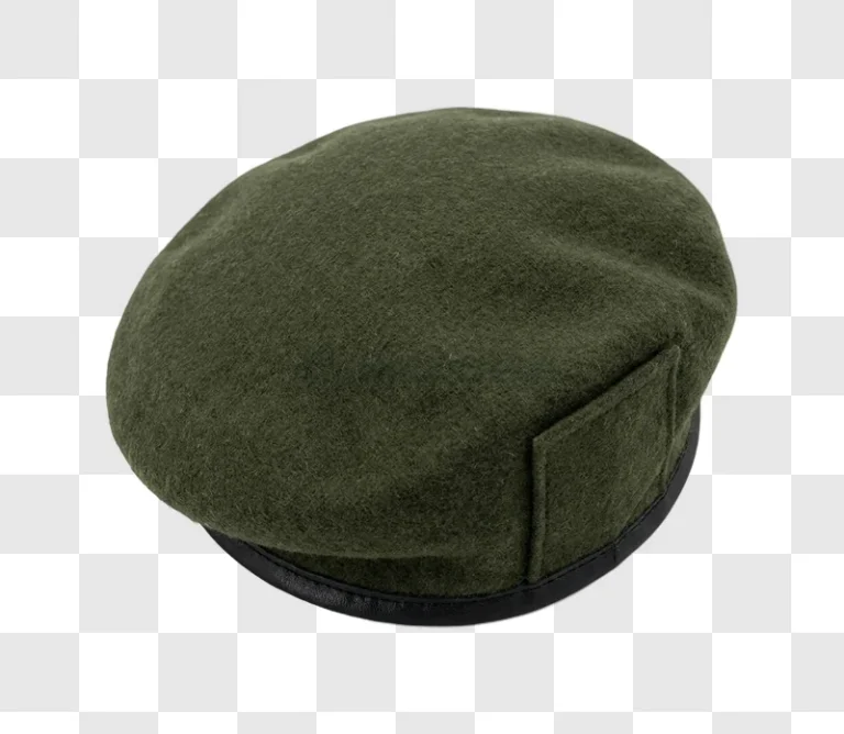 Green Military Beret dark olive felt black trim