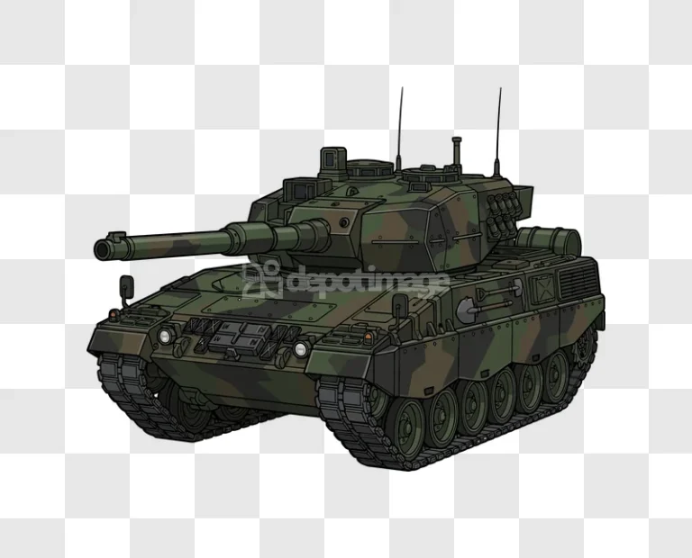 Green Military Camouflage Tank Battle Vehicle Detailed cartoon style black background