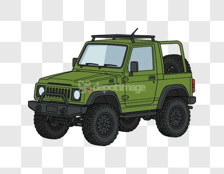 Green Offroad Jeep Car Outline Cartoon olive green cartoon illustration