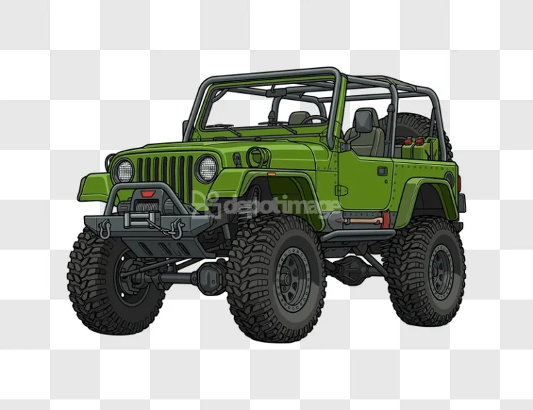 Green Offroad Jeep Vector Illustration cartoon style transparent background