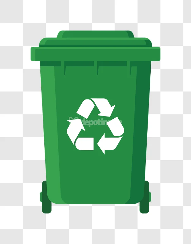 Green Recycling Bin With Recycle Symbol flat graphic transparent background